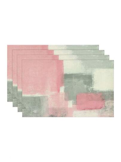 4pcs/6pcs Abstract Geometric Pattern Placemats, 12x18 Inch Rectangular Linen Table Mats, Machine Washable, Woven Yellow & Gray Dining Table Decor, Suitable For Restaurant, Home, Kitchen, Party, Cafe