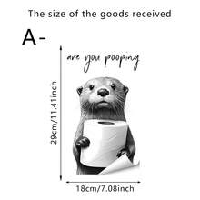 1/2片装可移除防水PVC自粘厕所贴纸，图案为一只水獭抱着卫生纸卷，并配有“你在上厕所吗？”的文字，适用于浴室 - 多色 - 查看 10