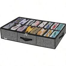 Sturdy Under Bed Shoe Storage Organizer, Set Of1/ 2, Fits Total 12/24 Pairs, Underbed Shoes Closet Storage Solution With Clear Window, Breathable, 29.3"X23.6"X5.9", Under-Bed Storage - 查看 16