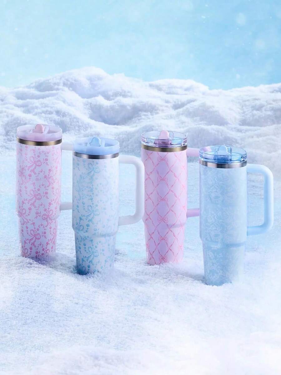 STANLEYo X LOVESHACKFANCYo 40oz / 1183ml Limited Edition QUENCHERs H2.0 With Straw Tumbler. Baby Bow (Peppermint Pink), Coquette Bow (Chantilly),  Coquette Bow Winter Ice, Toscana Toile Alpine Blue. Double-Wall Vacuum Insulation. Both Hot And Cold Water Can Be Kept. Suitable For Outdoor Activities, Travel, Camping, Work, And School. The Best Gift To Girlfriend, Mother, Wife, Sister, Or Good Friend. - 40oz/1183ml - Xem 1