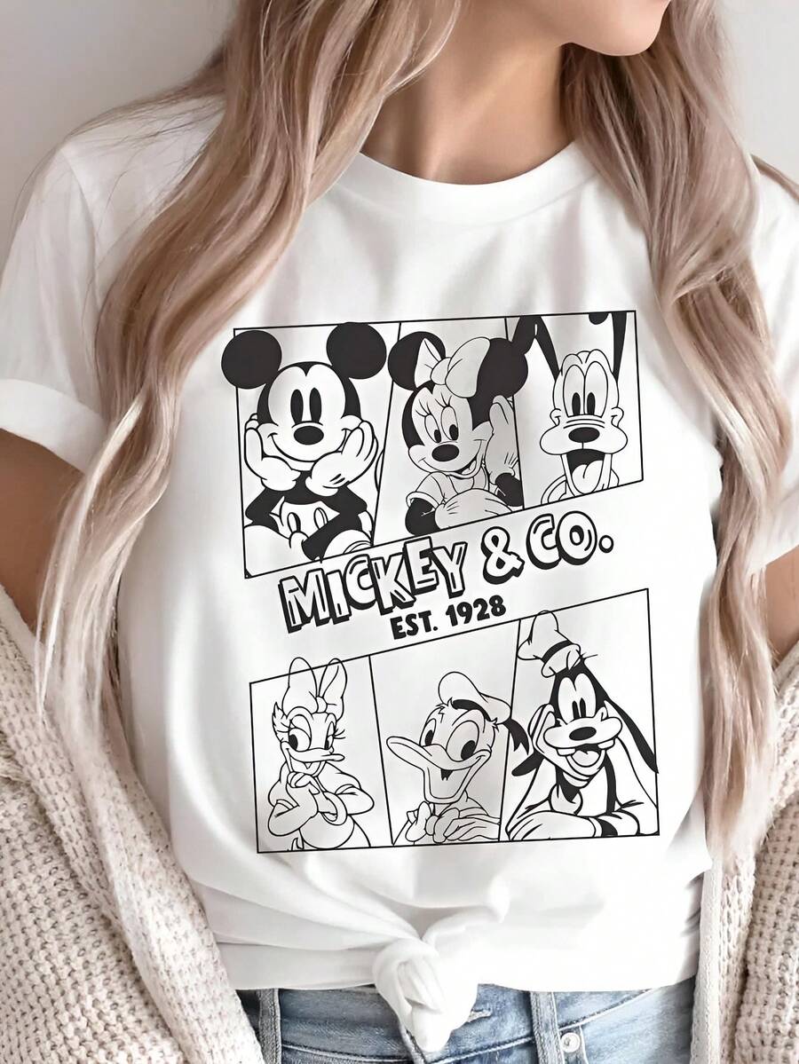 Disney UNIHLO Mickey  Print  Summer Casual Versatile Pure Cotton T-Shirt Suitable For Any Place - 白色 - 查看 1