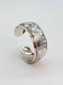 Valentine'sdayVintage Flower Decor Cuff Bangle Women Daily Decoration Valentines - Antique Silver - View 4