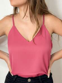 Women's Tank Top With Adjustable Straps, Basic Crepe Blouse With Thin Straps - Rosa Pálido - Ver 2