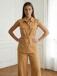ADD MODA REF Y578 TAILORED SUIT WITH TROUSERS AND UTILITY VEST WITH POCKETS AND WAIST BELT - 棕色 - 查看 2