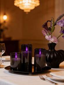 3pcs Flameless Black Candles With Remote Control & Timer, Battery-Powered Flickering LED Candles With Purple Lighting, Suitable For Wedding, Party, Home & Holiday Decor - Black Purple Light - View 4