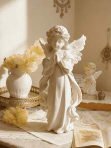 1 pièce Sculpture d'ange blanc élégante, décoration pour la maison. Essentielle pour la décoration de Noël, Thanksgiving et l'automne. Cette statue d'ange en résine avec des ailes peut servir de charmante décoration de bureau, apportant une décoration religieuse et inspirante au salon. - Multicolore - Voir 4
