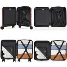 15-Zoll Kabinenkoffer 40x30x20 cm als Unter-dem-Sitz-Gepäck aus ABS/PC Hartschale, 4 abnehmbare innenliegende 360°-Räder mit 3-stelligem Schloss, leicht unisex für Solo-, Wochenend-, Städte- und Geschäftsreisen - Korallenrosa + Schwarz - Übersicht 8