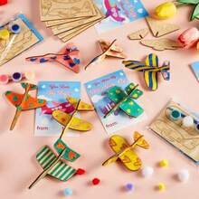 24 Sets Valentine's Day Gifts For Make Your Own 3D Airplane Wood Planes DIY Painting Kits With Valentines Cards Unfinished Wooden Airplane Crafts Toys For Classroom Exchange Prizes Party Favors - Colorful - View 3