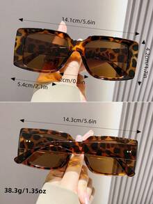 Leopard Print Rectangular Y2K Sunglasses, Plastic UV Protection Shades For Travel And Beach - Multicolor - View 5