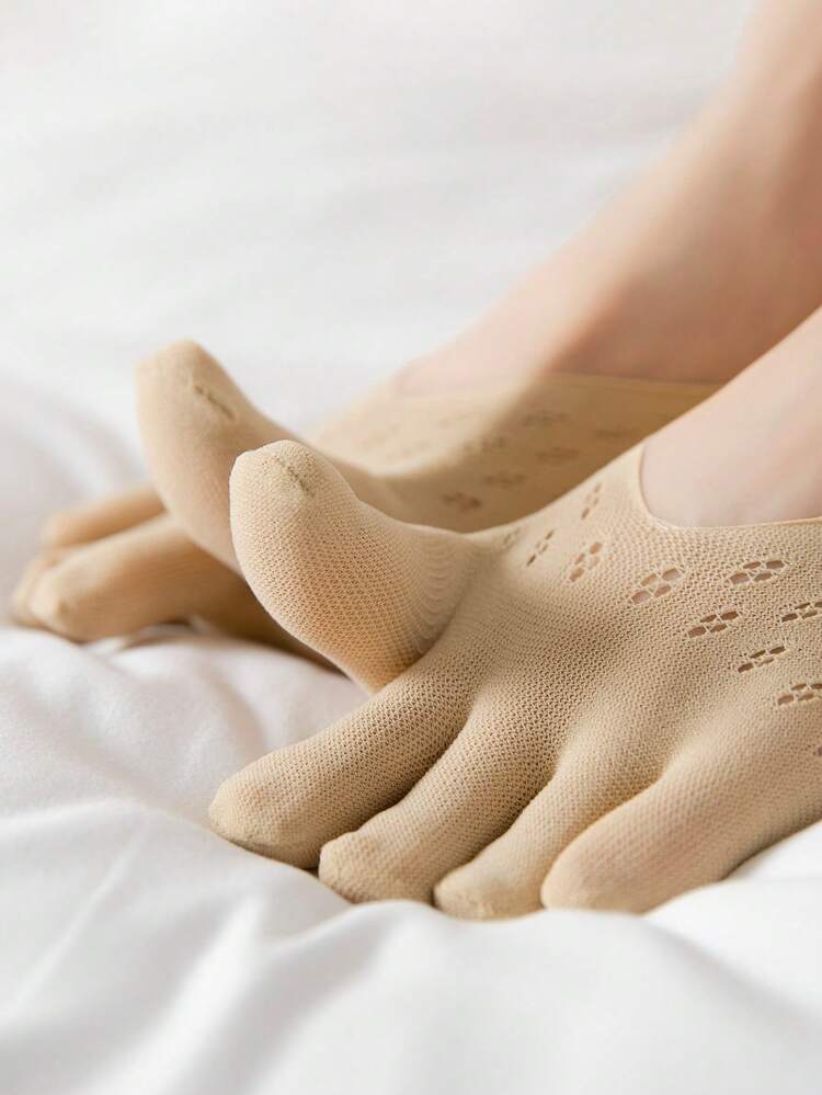 5双装女士夏季透明网眼透气隐形硅胶防滑趾袜 - 彩色 - 查看 7