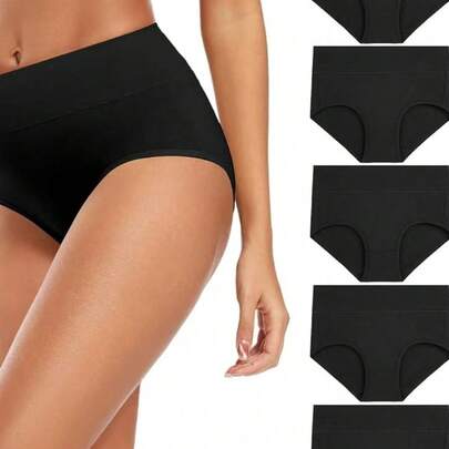 5 piezas Bragas moldeadoras sin costuras de cintura alta para mujeres, ropa interior cómoda y suave para estilizar la figura, calzoncillos transpirables de unicolor, sin costuras y opacos para uso diario y formal, diseño invisible y suave, disponible en color nude, rosa, morado, adecuado para 80-140 libras