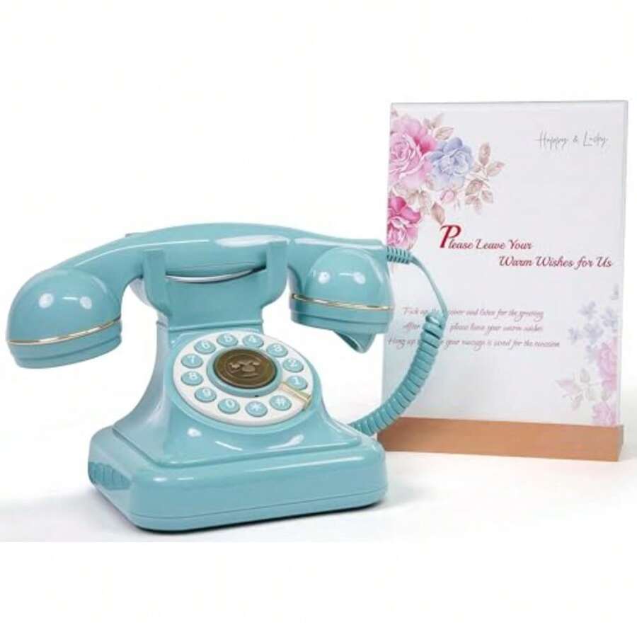 RetroVox - Libro de invitados de audio para boda graba mensajes de audio personalizados con correo de voz estilo clásico para despedida de soltera fiesta de cumpleaños baby shower aniversario - Un Azul y Señalización - Ver 1