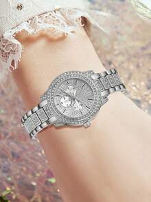5件套女士石英手表手链首饰套装，华丽水钻，优雅复古简约表盘，适合日常佩戴装饰，或作为节日礼物送给朋友和母亲，也适合派对、度假、节日等场合。 - 彩色 - 查看 4