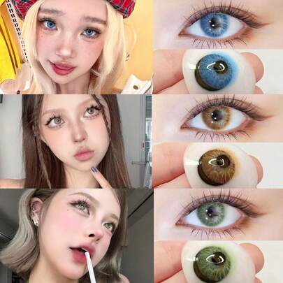 1 Pair Multi-Color Lenses, Natural Looking Cosmetic Lens, Annual Use, 14.5mm, For Eye Makeup, Suitable For Daily Dates And Halloween Events