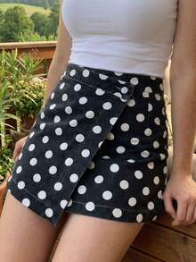 Women Denim Wrap Skirts Casual Summer Dot Print Mini Jeans Skirt For Beach Vacation Club Streetwear - 黑色 - 查看 4