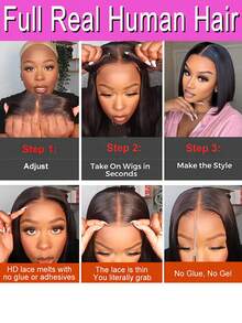 13x4 7x5 5x5 Glueless Straight Bob Wigs 100% Human Hair Ready To Wear 200 Density Lace Frontal Wigs For Women Brazilian Transparent Lace Clousre Human Hair Wigs Remy Hair Bob Wigs - Natural Black - Xem 3