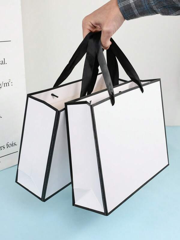 2/5/10Pcs White And Black Gift Bags Bulk, 10.63"X 3.15"X 8.27" Gift Bags Medium Size, Black And White Paper Bag With Handles For Baby Shower, Wedding, Bridesmaid, Birthday Party Supplies