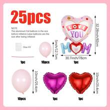 25 Stücke Herz-verknüpfter Ballon Set für den Muttertag, enthält Herz-verknüpfte Ballons, herzförmige Ballons, Latex Ballons, geeignet für Muttertagsparty, Geschenk für Mama, Geburtstagsdekoration, Feiertagsdekoration, Jahrestag, Fotorequisiten - Mehrfarbig - Übersicht 2