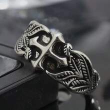Vintage Cross Ring For Men, Hip Hop Style Leaf Texture Knuckle Ring, High-End Imitation Thai Silver Open Ring - Antique Silver - View 5