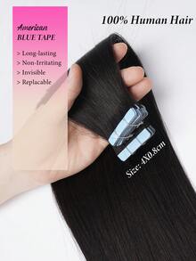 Tóc nối dạng băng dính màu đen, dài 16-24 inch, 100% tóc người Remy, thẳng mượt, không đường nối, kiểu dệt sát da, băng dính PU, 50g/gói, tóc nối dạng băng dính dành cho nữ, #1B màu đen tự nhiên - SNatural - Xem 4
