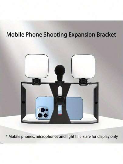 Adjustable Basic Stand 1pc Handheld Stabilizer With 3 Cold Shoes And Microphone Holder, 1/4" Extension Port, Lightweight ABS Material, Suitable For Live Streaming, Vlogging, Photography Gift For Women Anniversary