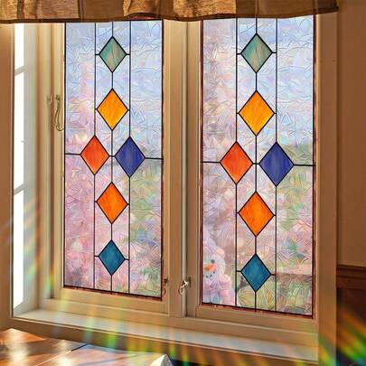 1/4 قطعة من ملصقات زجاج النوافذ المطلي بالألوان الكلاسيكية والأنيقة، فيلم إلكتروستاتيكي قابل لإعادة الاستخدام لخصوصية النوافذ، مناسب لديكور الأبواب والنوافذ والحمامات والغرف والكنائس، ويمكن استخدامه كهدية.