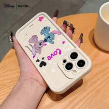 MINISO X Disney Stitch & Angel "Love" Couple Imitation Liquid Printed Phone Case Compatible With IPhone 17/17 Pro/17 Pro Max/17 Air/16/15/14/13/12/11/X Series Iphone 17 Pro Max Case Iphone 17 Pro Case Iphone 17 Case Stocking Stuffers The Girlfriend - White - View 2