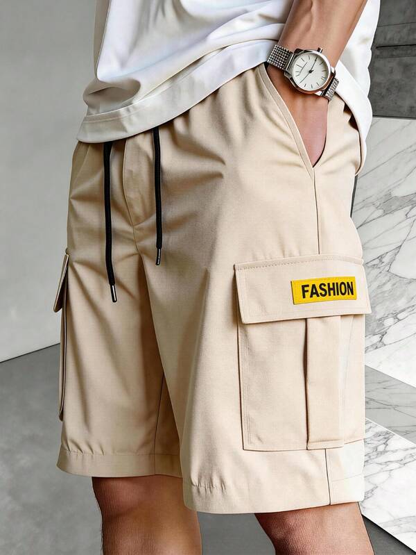 1 pieza Pantalones cortos de carga color caqui para hombres, tela ligera y transpirable, cintura con cordón, bolsillos grandes, lavable a máquina/secado, resistente a las arrugas, pantalones cortos casuales y cómodos para uso diario, ir al trabajo, actividades al aire libre, regalo para hombres