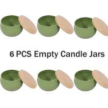 6个绿色空白蜡烛罐，带木盖 - 可重复使用的金属容器，适用于DIY蜡烛制作、家居装饰和小物件收纳 - 多款式 - 查看 9