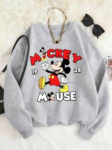 Disney Authorized Vintage Mickey Mouse Graphic Print Boys Casual Sweatshirt Cozy Lightweight Versatile School Daily Outfit Sports Wear - Xám - Xem 1