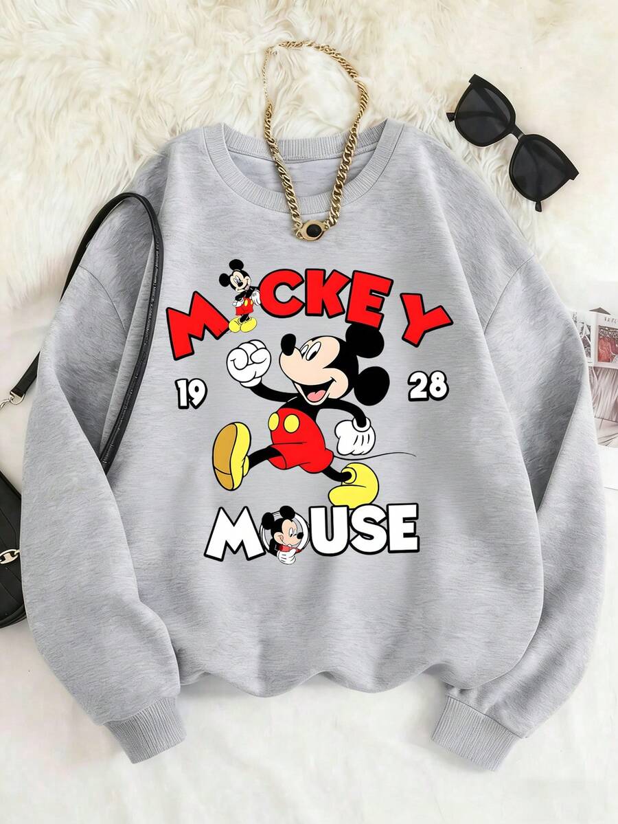 Disney Authorized Vintage Mickey Mouse Graphic Print Boys Casual Sweatshirt Cozy Lightweight Versatile School Daily Outfit Sports Wear - Xám - Xem 1