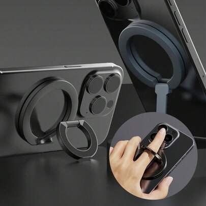 Magnetic Style Alloy Phone Ring Holder Stand, 1pc Magnetic Ring Holder, 3-Level Double-Sided Magnetic, Ultra-Thin & Strong Magnetic Force, 360° Rotation, Foldable Ring Phone Stand, Portable & Universal, Desktop Decor Design, Compatible With IPhone, Android Phones, Spring Birthday Gift, Gift For Family And Friends