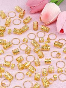 80 Stücke goldene Dreadlock Haarperlen Set, verstellbare Haarzubehör geeignet für Frauen und Mädchen Zöpfe - Gold - Übersicht 6