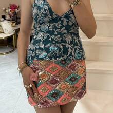 Women's Y2k Sexy Mini Skirt Fashion Colorblock Sequin Embellished Skirt Short Skirt Beach Vacation Sparkle Shine Style Glittery Bodycon Pencil Skirt Night Club Streetwear Y2k Clothes - 金色 - 查看 1