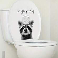 1/2个趣味马桶贴纸，可爱水獭浣熊图案，幽默标语，适用于浴室、洗手间，可移除贴纸，卫生间装饰，马桶座圈盖贴花，家居装饰 - 浣熊水懶 - 查看 6