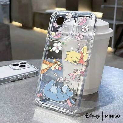 Miniso Disney Winnie The Pooh Sakura Flower Phone Case Compatible With IPhone 17/17 Pro/17 Pro Max/17 Air/16/15/14/13/12/11/X Series, IPhone 17 Pro Max Phone Case, IPhone 17 Pro Phone Case, IPhone 17 Phone Case, Christmas Gift For Girlfriend