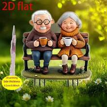 1pc 2D Printed Acrylic Outdoor Garden Stake, Romantic Elderly Couple Bench Lawn Decor - A - View 1