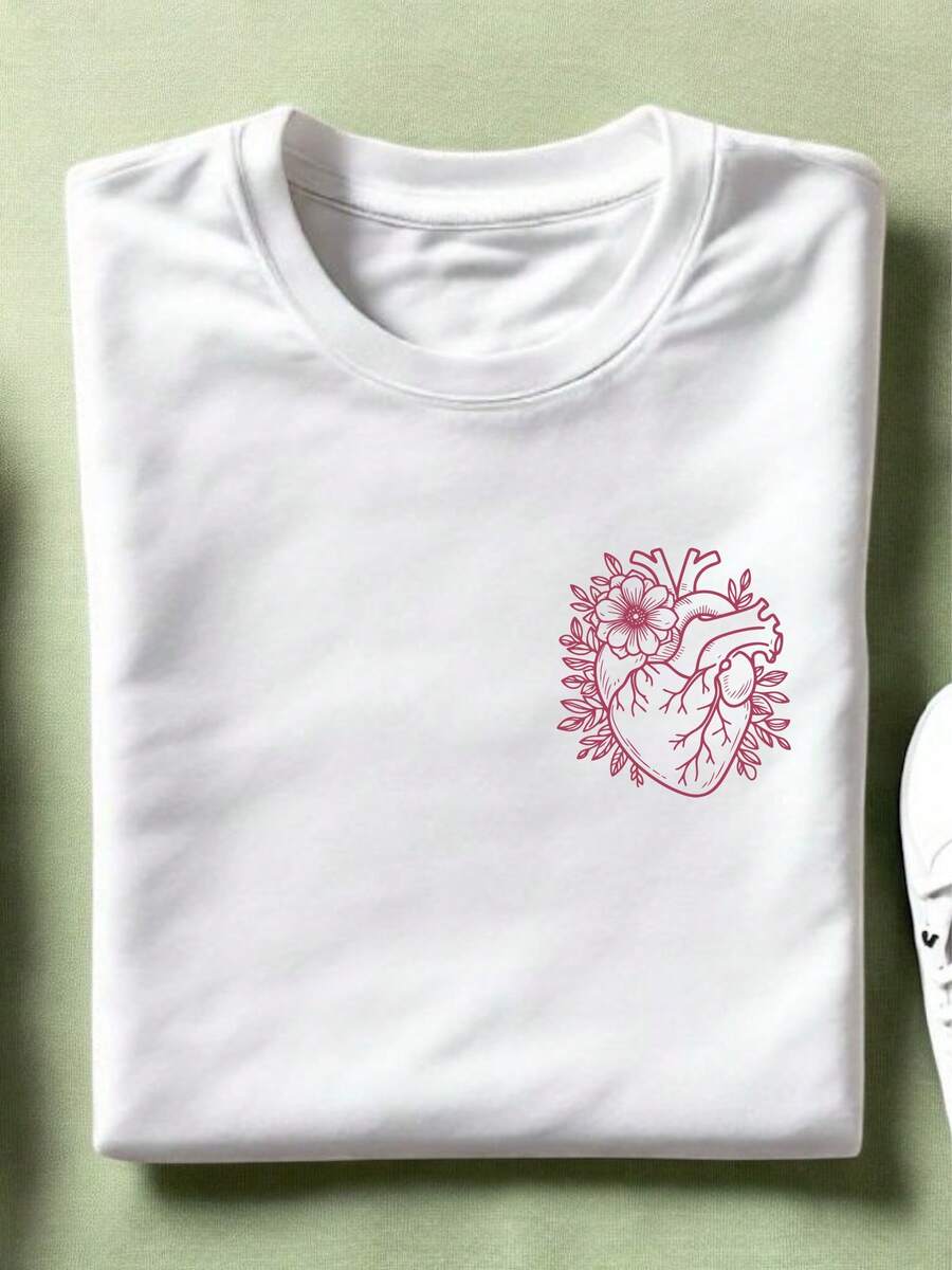 Floral Anatomical Heart Shirt, Cardiac Nurse T-Shirt, Medical School Student Tee, Gift For Cardiologist, Heart Anatomy Outfit, Nursing Vibes, TC-3743 - 白色 - 查看 1