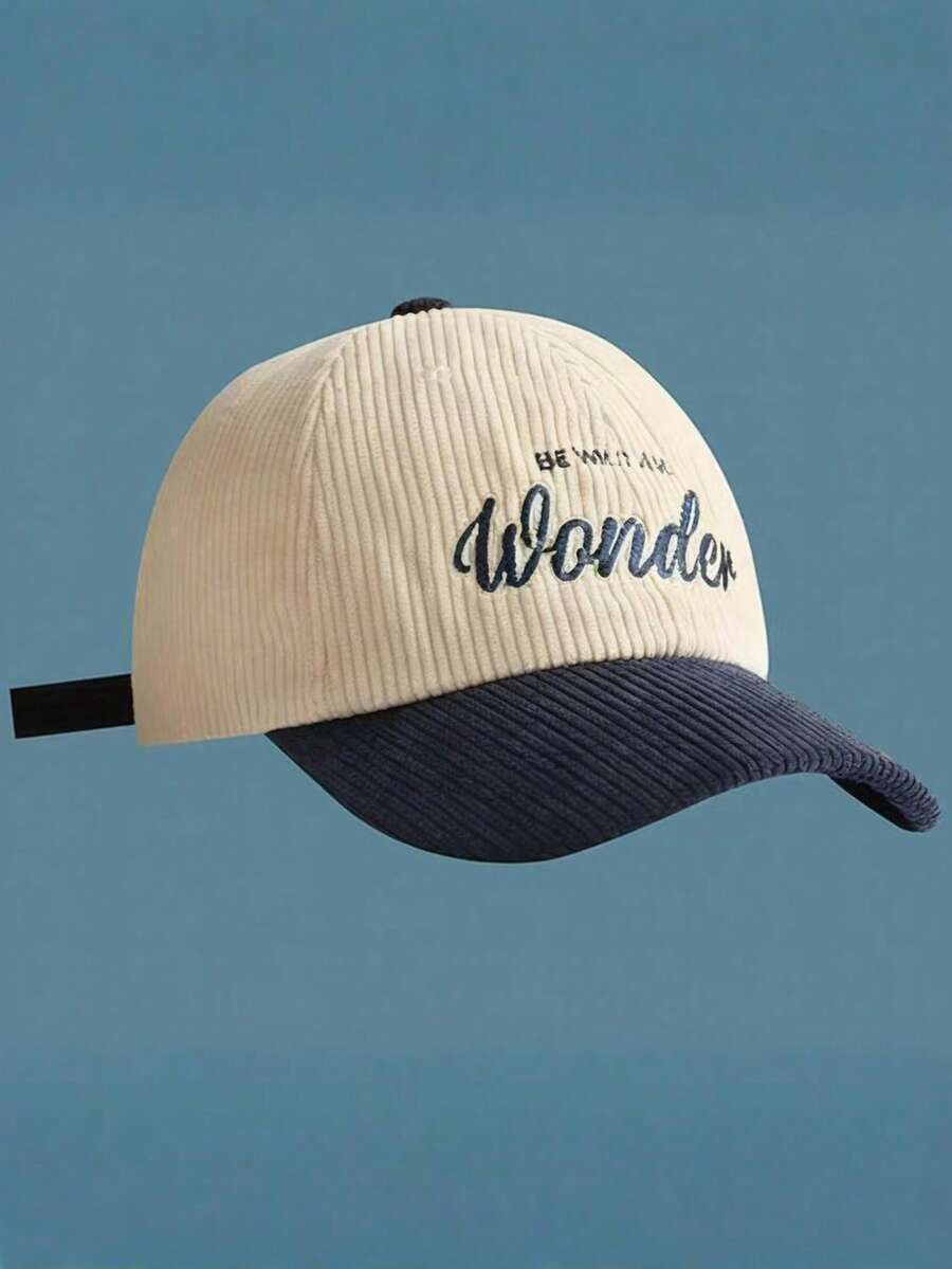 1 pieza Gorra de béisbol de moda ajustable con bordado de letra de pana, protección solar, sombreado, regalo para jóvenes - pana maravilla - Ver 1