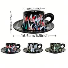 奢华法式花卉豹纹马克杯碟套装，优雅陶瓷咖啡杯碟套装，情侣款，下午茶、牛奶、水杯，送给朋友、女士、男士、新婚夫妇、生日、母亲节、斋月礼物 - 彩色 - 查看 7