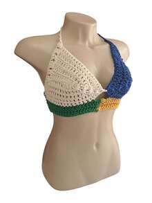 Top Brazil Crochet Model 109 Beachwear 100% Cotton - Xanh lam/Trắng - Xem 3