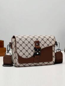 1pc Casual Crossbody Bag, Fashionable Color Block Flap Cover, Wide Strap, Suitable For Business, Commuting, School, Shopping, Travel - Multicolor - View 15