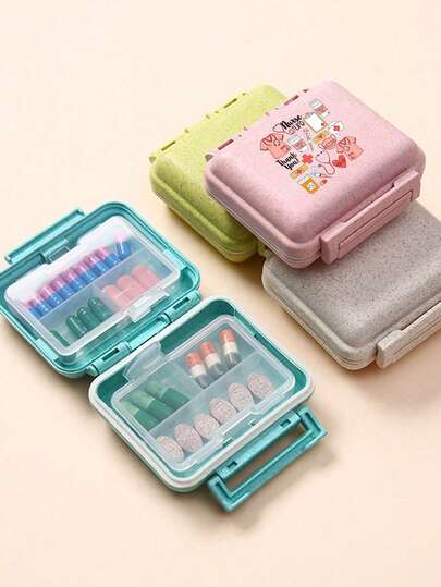 迷你六格便携药盒，护士元素图案，药品收纳盒，旅行药盒，药丸图案小药盒，密封药丸包装收纳盒，六日周用药盒，旅行必备药盒，每日维生素药盒，口袋药盒收纳盒，饰品收纳盒，家庭必备，旅行必备，生日礼物送给家人、朋友、老师，情人节、婚礼季、斋月佳节皆宜