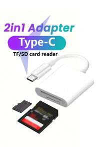 Type-C To SD Card Reader, Dual Slot Type-C To SD/TF Card Reader, Camera Storage Card Reader Adapter, Compatible With Android Phones/Tablets, Fast Transfer Photos And Videos - White - View 1