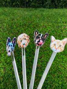Agitadores de cóctel de acrílico, agitadores de bebidas de boda con diseño de perro de doble cara, fácil de instalar - Multicolor - Ver 2
