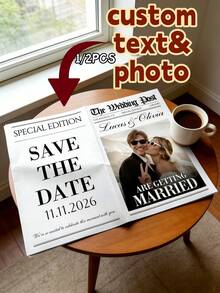 1/2pcs Custom Newspaper Weeding Announcement, Custom Photo&Text Wedding Newspaper, Intimate Wedding Newspaper, Unique Couple Marriage Reveal,Modern, Bold, Stylish Newspaper - Multicolor - View 9