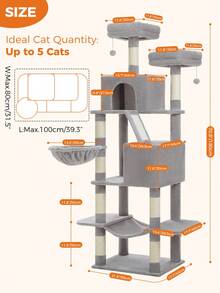PAWZ Road 71" Cat Tree,  Large Cat Tower With 8 Scratching Posts, 2 Perches, 2 Caves, Basket, Hammock, Pompoms, Multi-Level Plush Cat Condo For Indoor Cats - Xám - Xem 4