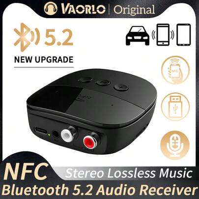 Bluetooth 5.2 Audio Receiver With RCA, 3.5mm AUX, USB, Stereo, NFC Wireless Adapter With Microphone, Compatible With Car Audio Amplifier, Supports U Disk/TF Card