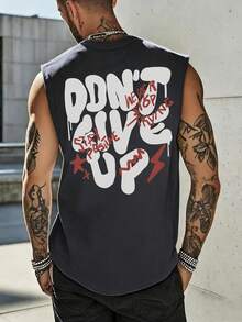 Nuevo top de tirantes casual de verano para hombres, con estampado de lema inspirador y corte holgado - Gris Oscuro - Ver 3