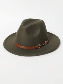 1顶女士帽子，时尚心形平沿毡帽，配棕色金属链带装饰，适合西部牛仔帽，金属环简约腰带平沿软呢帽，男女皆宜的百搭款式 - 彩色 - 查看 20